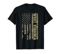West Virginia Deer Hunter Vintage Deer Hunting Camo USA Flag T-Shirt