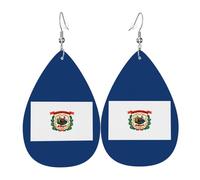 West Virginia Flag Leather Earring. Stylish teardrop shape, perfect for women, and a great decorative choice for parties and holidays.