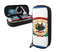 West Virginia Flag Leather Pencil Case, Multi-Purpose Pen Storage Pouch