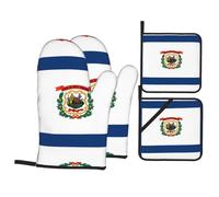 West Virginia Flag Pattern Oven Mitts & Pot Holders 4-Piece Set - Baking Insulation Gloves, Kitchen Practical Tools