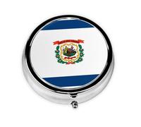 West Virginia Flag Printed Round Mini Pillbox â€“ Portable Travel Metal Pillbox, Fits in Pocket or Wallet