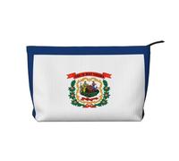 West Virginia Flag Prints Corduroy cosmetic bag for cosmetics storage with zipper closure for travel, camping, and daily use
