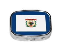 West Virginia Flag Square Pill Box with Full Print Design - Portable Metal Travel Case for Vitamins & Medication, 2.2x1.6x0.7 Inch.
