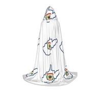 West Virginia State Flag Map Print Hooded Robe Adult Wizard Robes Monk Priest Cloak Halloween Cosplay Knight Hood Cape, Black, S