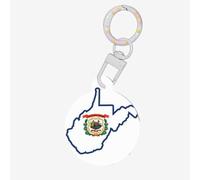 West Virginia State Flag Map Print Round Acrylic Pet Tag, Dog Neck Pendant Tags for Pets Circular Dog Cat Collar Name Tags