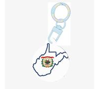 West Virginia State Flag Map Print Round Acrylic Pet Tag, Dog Neck Pendant Tags for Pets Circular Dog Cat Collar Name Tags