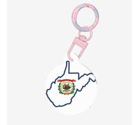 West Virginia State Flag Map Print Round Acrylic Pet Tag, Dog Neck Pendant Tags for Pets Circular Dog Cat Collar Name Tags