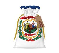 West Virginia State Flag Print Christmas Drawstring Holiday Candy Bag Xmas Sacks Reusable Wrapping Bags Party Favor
