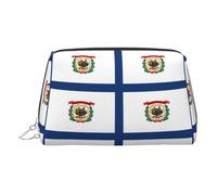 West Virginia State Flag Print Premium Leather Toiletry Travel Pouch with Waterproof Portable Pouch Open Flat Makeup Bag