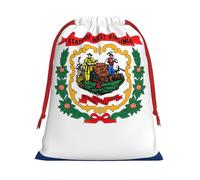 West Virginia state flag Print Soft Drawstring Storage Bags, Flannel Gift Pouches Fashion Novelty Christmas Holiday Gifts Bags