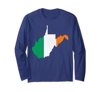 West Virginia State Map Irish Flag St Patrick's Day Long Sleeve T-Shirt