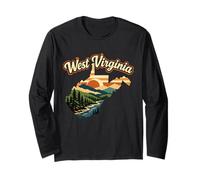 West Virginia State Retro Sunset Mountain Landscape Long Sleeve T-Shirt