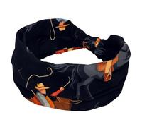 West Wild Men Cowboys with Horses Headbands for Women Workout, Twist Knotted Head Bands, Stretchy Hairbands, Non Slip Yoga Sport Turban Headwrap