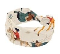 West Wild Men Cowboys with Horses Pattern Wide Headbands for Women, Comfortable Knotted Hair Bands, No Slip Turban Headband, Stretch Head Wrap, Fashion Hair Accessories