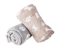West5Products 1x Super Soft Micro Fibre Paw & Bone Print Design Small Pet Dog Blanket 70x100cm, grey or beige