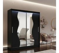 Westa S Sliding Door Wardrobe With Mirrors On The Fronts Black With Rgb Led Lights