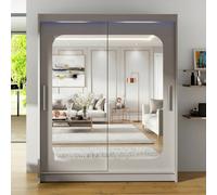 Westa Xii 150 Cm Mirrored Sliding Cashmere Wardrobe Spacious Modern Storage With Shelves Hanging Space And Rgb Led Colorful