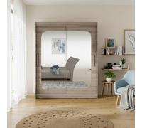 Westa Xii 150 Cm Mirrored Sliding Truffle Wardrobe Spacious Modern Storage With Shelves And Hanging Space