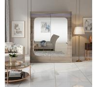 Westa Xii 150 Cm Mirrored Sliding Truffle Wardrobe Spacious Modern Storage With Shelves Hanging Space And Rgb Led Colorful