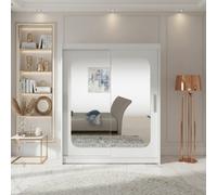 Westa Xii 150 Cm Mirrored Sliding White Wardrobe Spacious Modern Storage With Shelves And Hanging Space