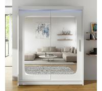 Westa Xii 150 Cm Mirrored Sliding White Wardrobe Spacious Modern Storage With Shelves Hanging Space And Rgb Led Colorful