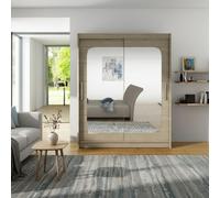 Westa Xii 150Cm Sliding Door Wardrobe With Mirrors Modern Bedroom Storage With Hanging Rails And Shelves Sonoma