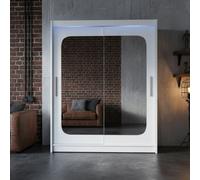 Westa Xii 150Cm Sliding Door Wardrobe With Mirrors Modern Bedroom Storage With Hanging Rails And Shelves White Rgb Led Colorful