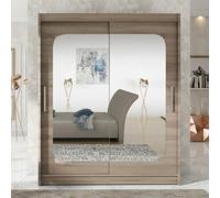 Westa Xii 150Cm Sliding Door Wardrobe With Mirrors Modern Bedroom Storage With Hanging Rails And Shelves Truffle