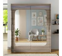 Westa Xii 150Cm Sliding Door Wardrobe With Mirrors Modern Bedroom Storage With Hanging Rails And Shelves Truffle Rgb Led Colorful
