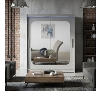 Westa Xii 150Cm Sliding Door Wardrobe With Mirrors Modern Bedroom Storage With Hanging Rails And Shelves Cashmere Rgb Led Colorful