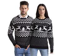 westAce Christmas Jumper Unisex Mens Ladies Pullover Xmas Tree & Reindeer Fairisle Pattern Long Sleeve Crew Neck Knitted Casual Classic Couple Xmas Sweater S-XXL (Black, L)