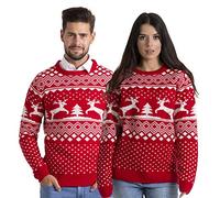 westAce Christmas Jumper Unisex Mens Ladies Pullover Xmas Tree & Reindeer Fairisle Pattern Long Sleeve Crew Neck Knitted Casual Classic Couple Xmas Sweater S-XXL (Red, XXL)