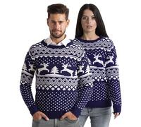 westAce Christmas Jumpers for Women & Men UK - Xmas Tree & Reindeer Fairisle Pattern Long Sleeve Crew Neck Knitted Jumper for Adults S - 2XL (Navy, S)
