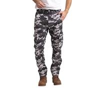 westAce Men's Army Cargo Combat Camouflage Trousers, 100% Cotton Workwear, Mid-Rise Straight Leg Pants, 6 Pockets for Utility, Durable & Comfortable (Grey Camo, 42W / 30L)