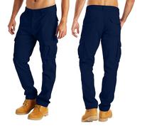 westAce Mens Cargo Combat Work Trousers Sizes Relaxed Fit Combat Heavy Duty Easy Care Safety Multi Pocket Camping Hiking Trousers (Navy, 32W / 30L)