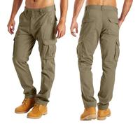 westAce Mens Cargo Combat Work Trousers Sizes Relaxed Fit Combat Heavy Duty Easy Care Safety Multi Pocket Camping Hiking Trousers (Khaki, 36W / 32L)