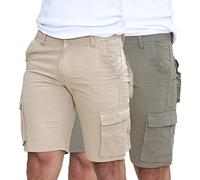 westAce Mens Cargo Shorts Combat Twill Work Chino Knee Length Summer Pants Pockets Pack of Two, Beige & Olive - Cargo, 32W