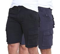 westAce Mens Cargo Shorts Combat Twill Work Chino Knee Length Summer Pants Pockets Pack of Two, Black & Navy - Cargo, 40W