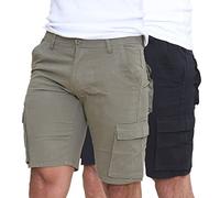 westAce Mens Cargo Shorts Combat Twill Work Chino Knee Length Summer Pants Pockets Pack of Two, Black & Olive - Cargo, 38W