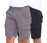westAce Mens Cargo Shorts Combat Twill Work Chino Knee Length Summer Pants Pockets Pack of Two, Black & Charcoal - Cargo, 38W