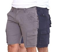 westAce Mens Cargo Shorts Combat Twill Work Chino Knee Length Summer Pants Pockets Pack of Two, Navy & Charcoal - Cargo, 40W