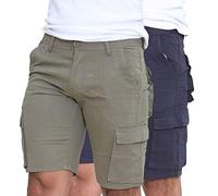 westAce Mens Cargo Shorts Combat Twill Work Chino Knee Length Summer Pants Pockets Pack of Two, Navy & Olive - Cargo, 40W