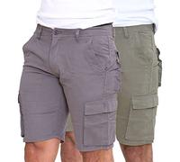 westAce Mens Cargo Shorts Combat Twill Work Chino Knee Length Summer Pants Pockets Pack of Two, Olive & Charcoal - Cargo, 38W
