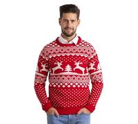 westAce Mens Christmas Jumper Knitted Xmas Sweater with Reindeer & Snowflake Pattern, Warm Long Sleeve Festive Crew Neck, Slim Fit S-XXL (Red, M)