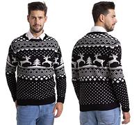 westAce Men's Christmas Jumper Ugly Festive Xmas Tree Reindeer Fair Isle Knit Sweater Long Sleeve Winter Holiday Crew Neck Pullover Christmas Sweaters for Men S-XXL (Black, XL)