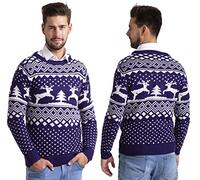 westAce Men's Christmas Jumper Ugly Festive Xmas Tree Reindeer Fair Isle Knit Sweater Long Sleeve Winter Holiday Crew Neck Pullover Christmas Sweaters for Men S-XXL (Navy, M)