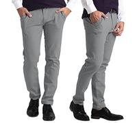 westAce Mens Slim-Fit Chino Trousers Casual Classic Straight Leg Cotton Flexible Comfort Multi Colours Flat-Front Chino Full Pants Waist Size 30-40 (Grey, 32 x 30)