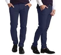 westAce Mens Slim-Fit Chino Trousers Casual Classic Straight Leg Cotton Flexible Comfort Multi Colours Flat-Front Chino Full Pants Waist Size 30-40 (Navy, 32 x 30)