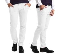 westAce Mens Slim-Fit Chino Trousers Casual Classic Straight Leg Cotton Flexible Comfort Multi Colours Flat-Front Chino Full Pants Waist Size 30-40 (White, 36 x 30)