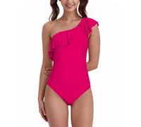 westag Teen Girls Leakproof Menstrual Swimsuit with Ruffle Detail & Single Shoulder Strap for Period Confidence,Raspberry Red,L